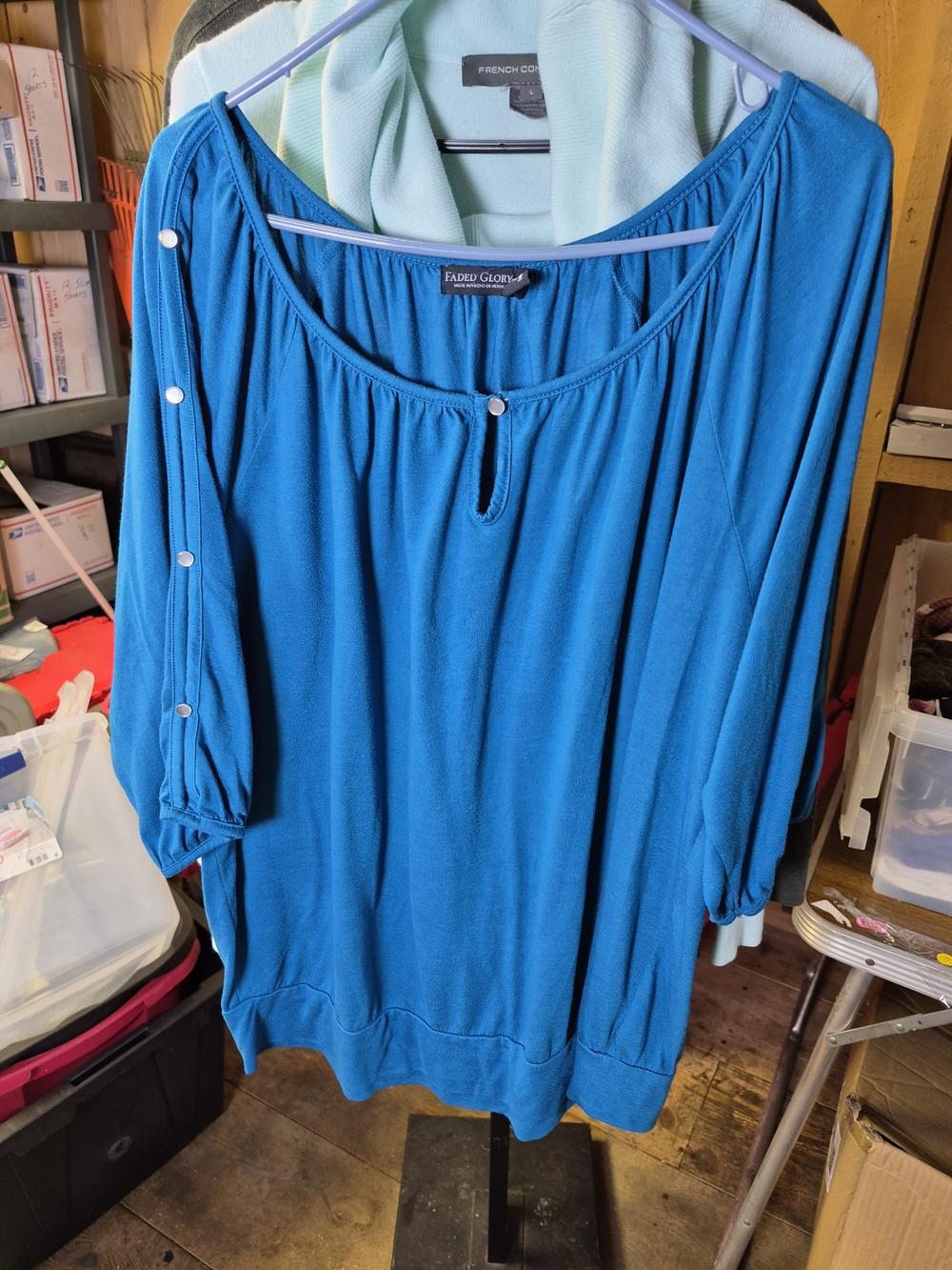 Faded Glory Women's Bright Teal Button-Sleeve Peasant Tunic Bin 56